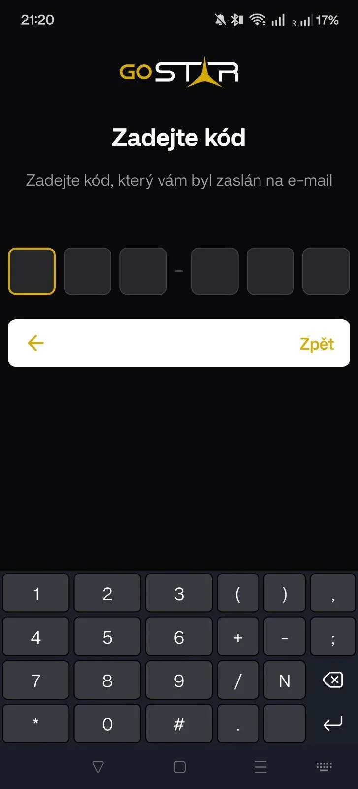 Zadání ověřovacího kódu