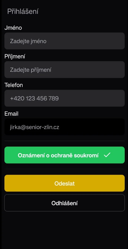 Vyplnění údajů