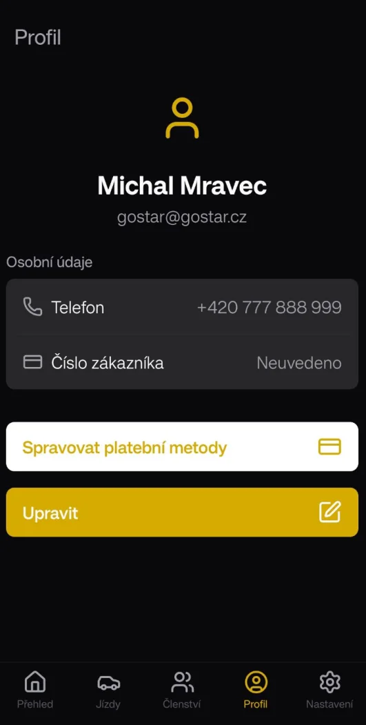 Úprava profilu — městská karta