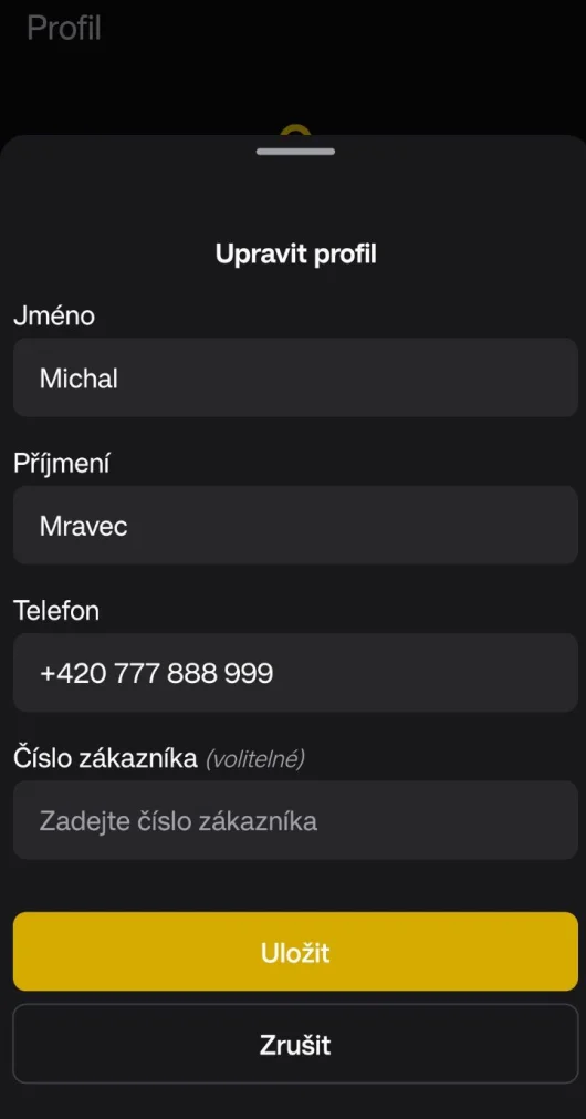 Zadání čísla městské karty