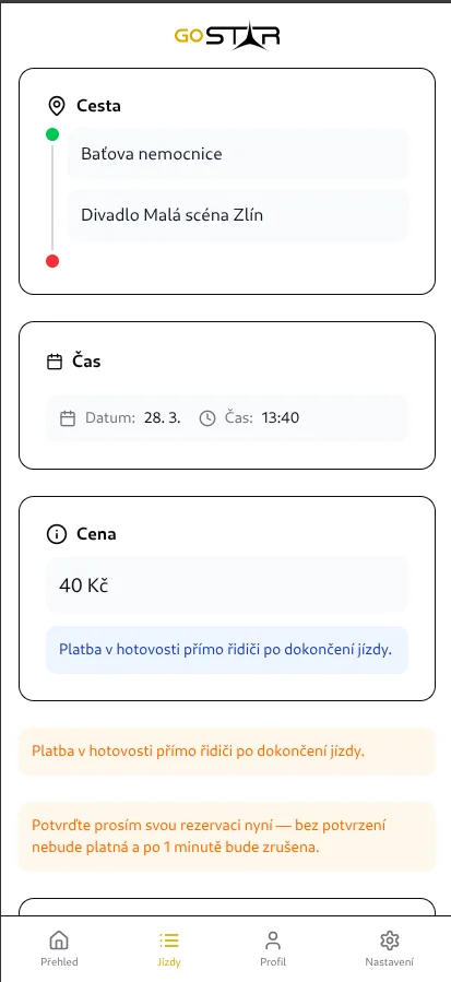 Souhrn jízdy před potvrzením