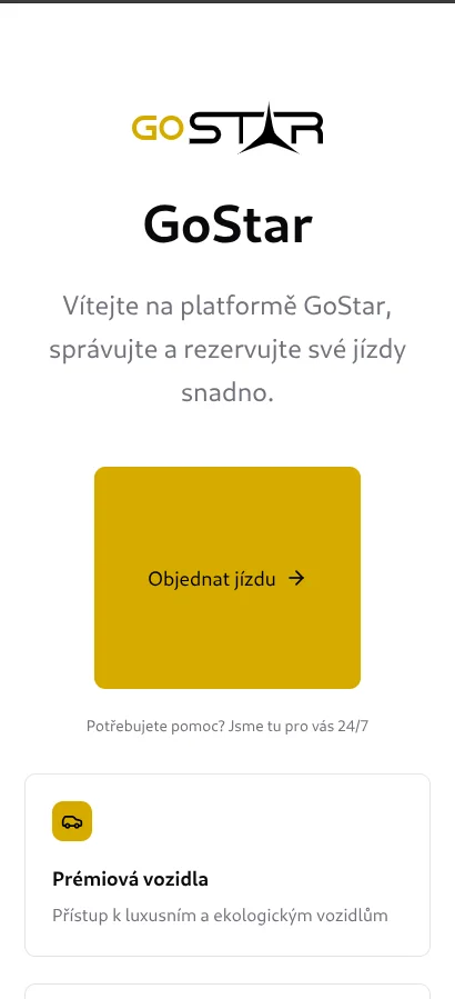 Úvodní obrazovka webové aplikace